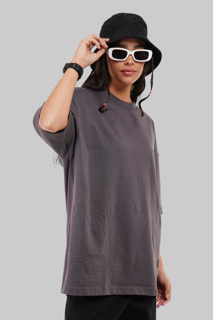Romance Graphic Printed Dark Grey Baggy Fit T-Shirt Women