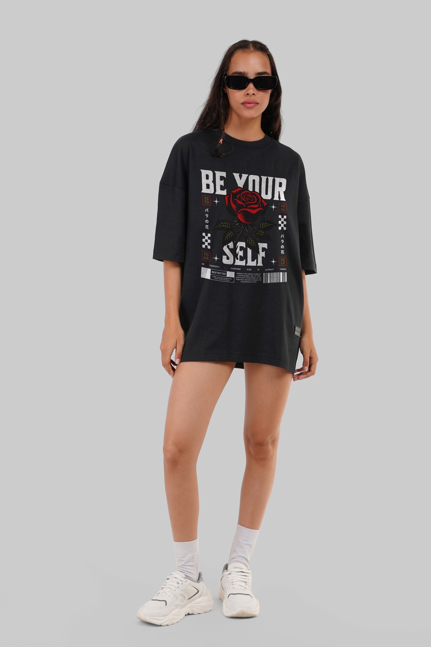 Be Yourself Black Baggy Fit T-Shirt Women