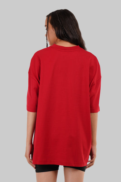 Solid Red Half Sleeves T-Shirt For Women Baggy Fit