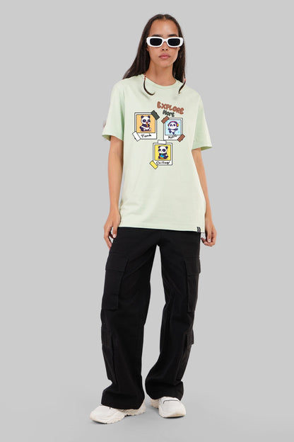 Cute Panda Style Light Green Boyfriend Fit T-Shirt Women