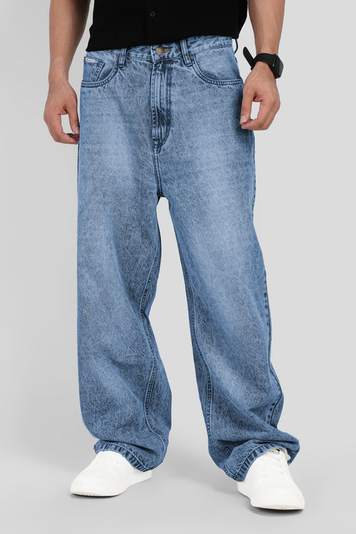 Light Blue Mid Rise Men's Baggy Jeans