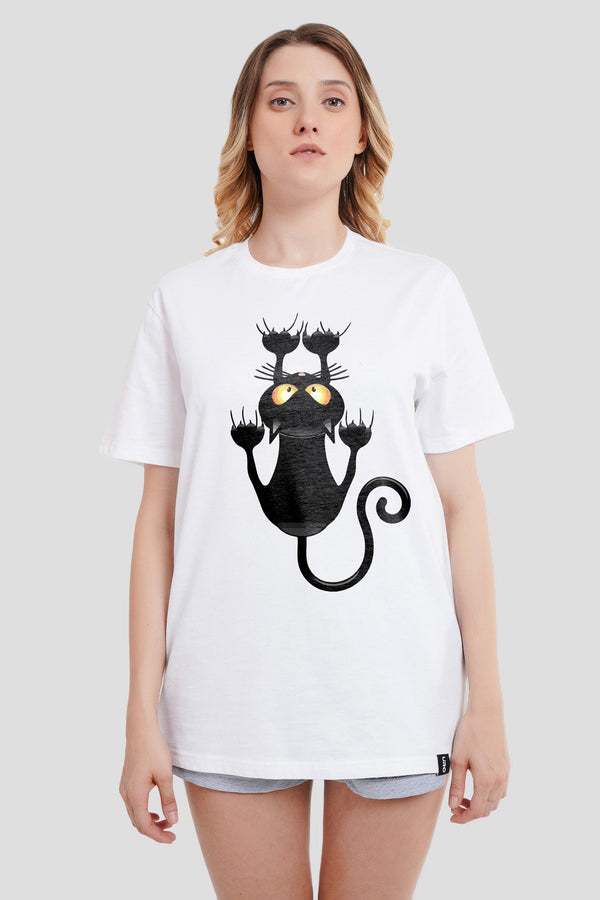 Black Cat White Boyfriend Fit T-Shirt Women