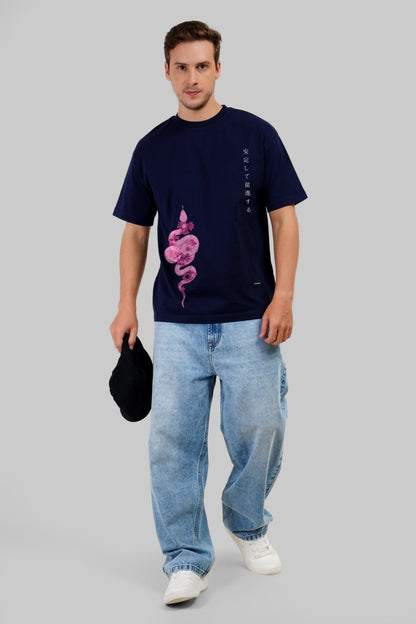 Pink Serpent Navy Blue Oversized Fit T-Shirt Men