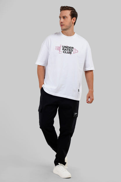 To The Moon Rocket White Baggy Fit T-Shirt Men