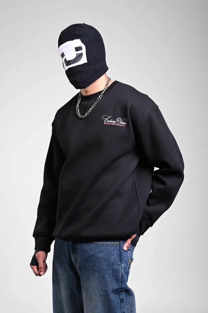 Black Oversized Embroidered Sweatshirt