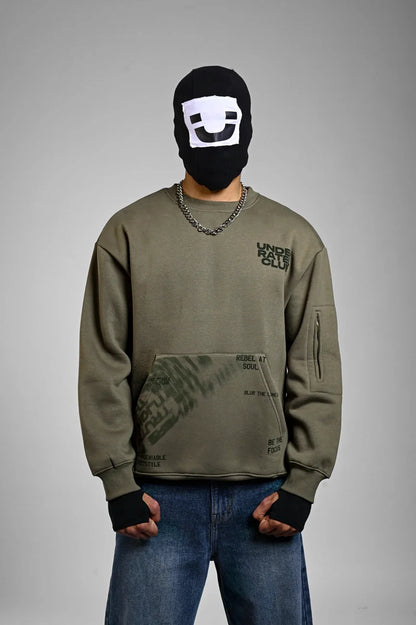 Olive Oversized Front Pocket Sweatshirt