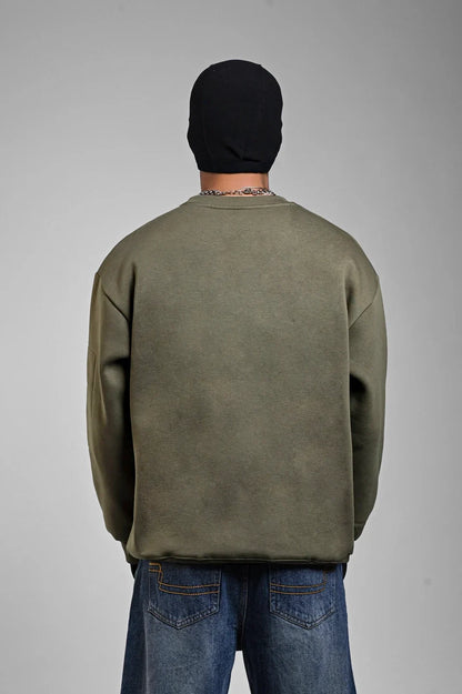 Olive Oversized Front Pocket Sweatshirt