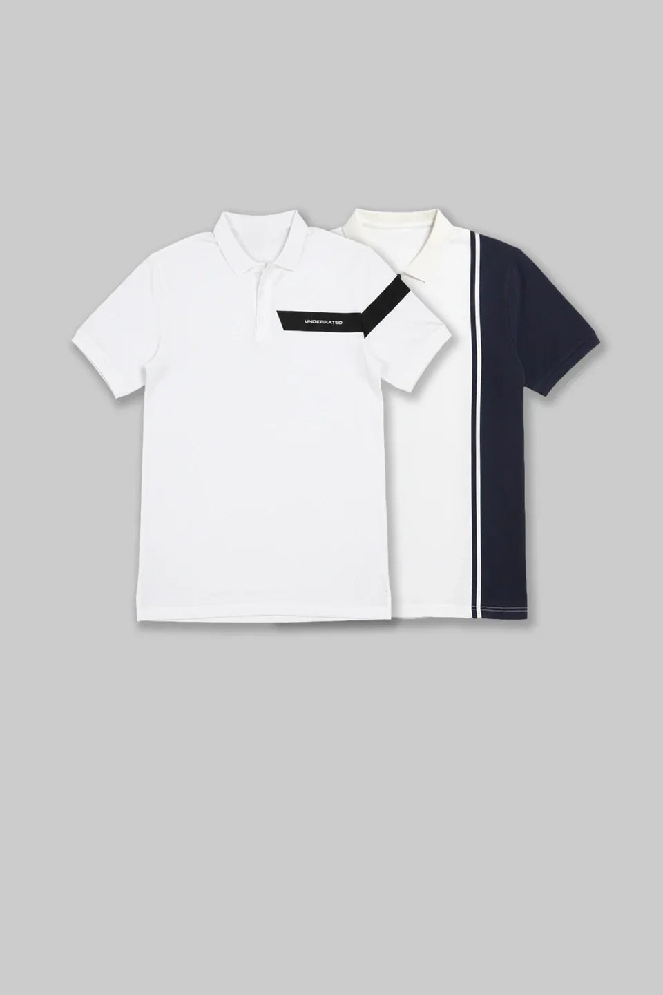 Pack of 2 Men's Polo T-shirt combo - Colourblocked White /White