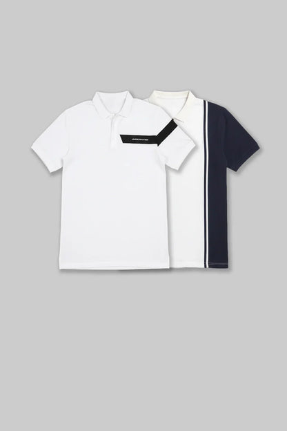 Pack of 2 Men's Polo T-shirt combo - Colourblocked White /White