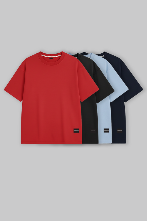 Pack of 4 Oversized Fit T-shirts - Red/Black/Blue/Navy