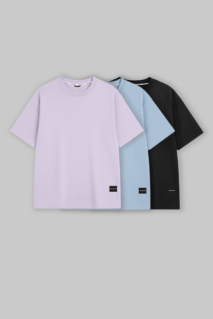 Pack of 3 Oversized Fit T-shirts - Lilac/Blue/Black