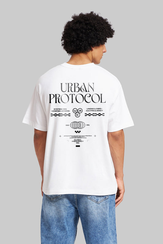 Global Frequency White Oversized Fit T-Shirt Men