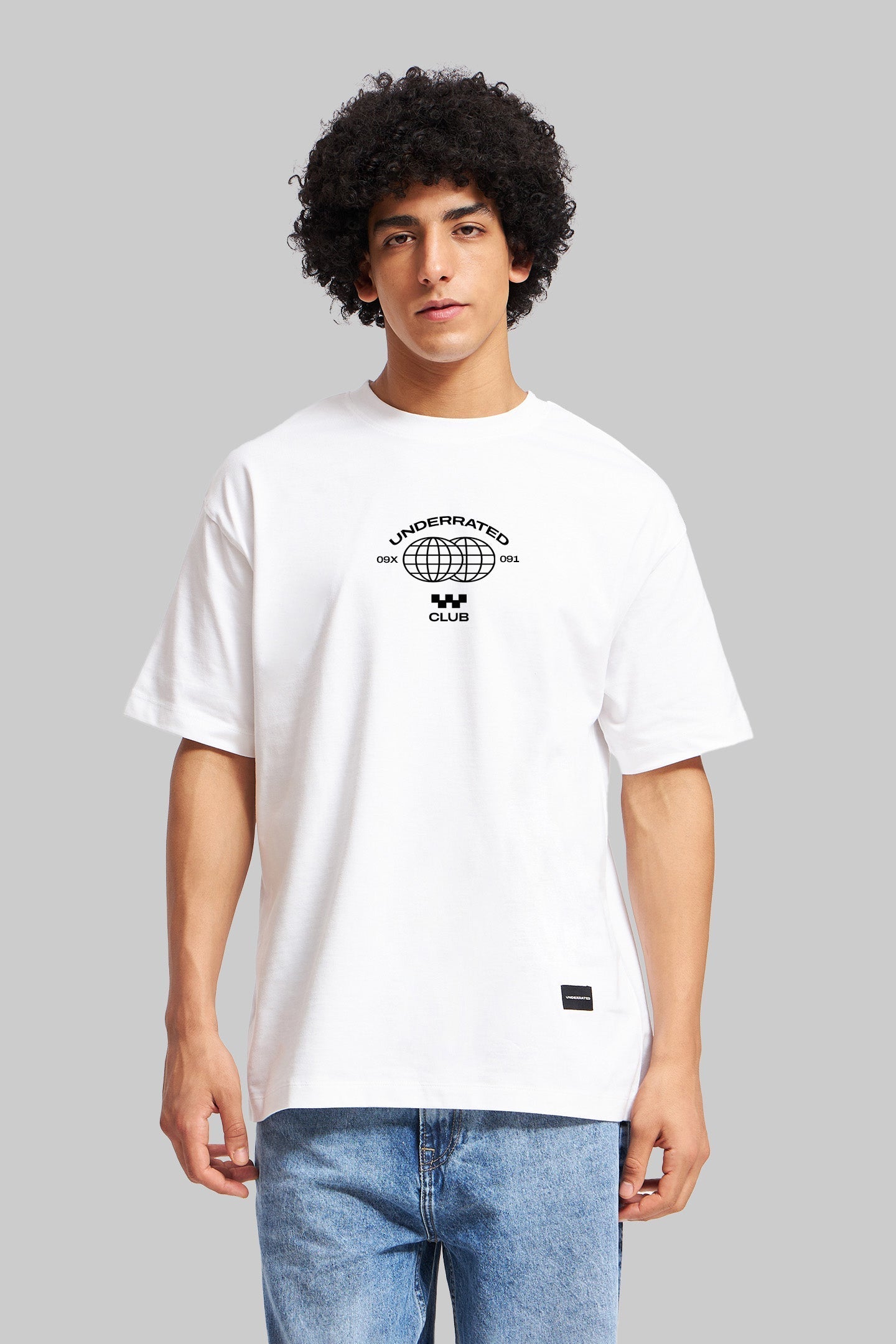 Global Frequency White Oversized Fit T-Shirt Men