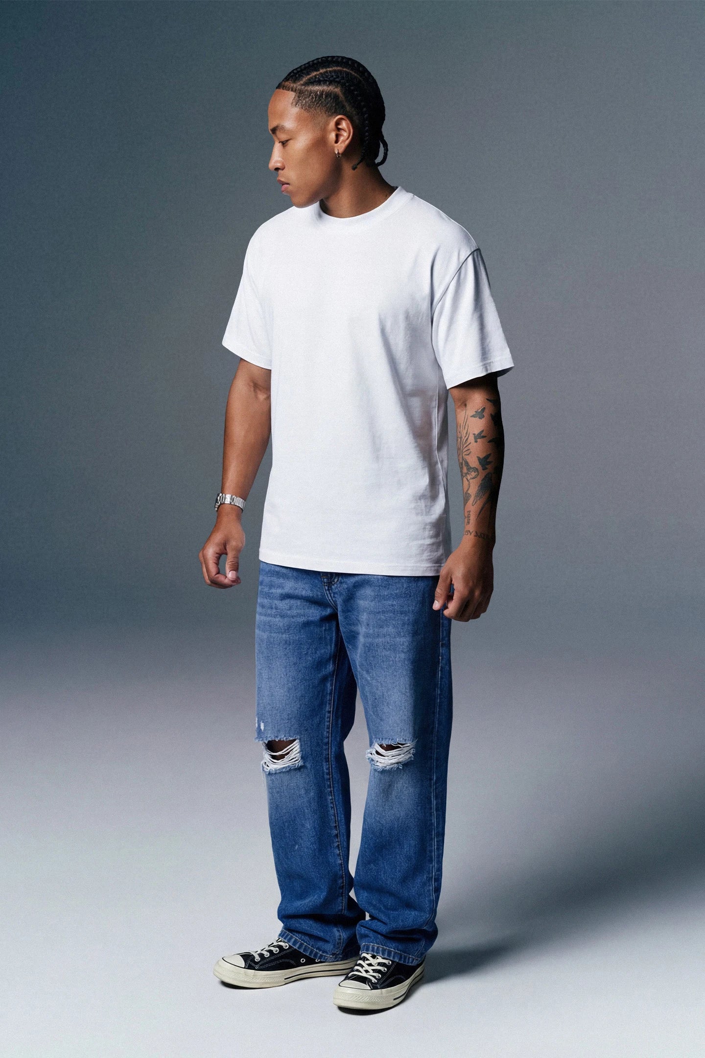 Blue Mid Rise Distressed Men's Relaxed Jeans
