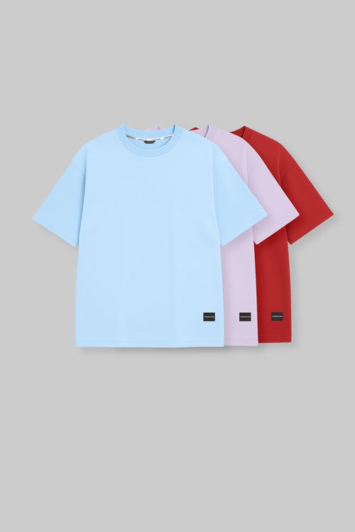 Pack of 3 Oversized T-shirts - Blue/Lilac/Red