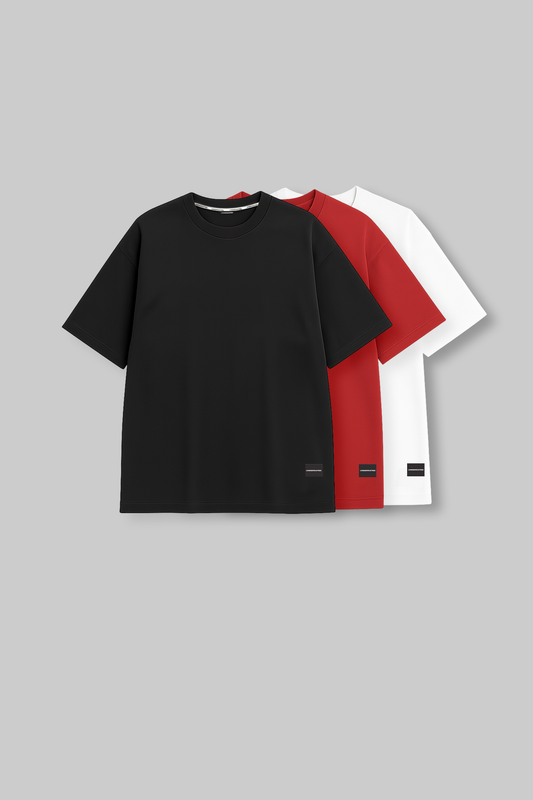 Pack of 3 Oversized T-shirts - Black/Red/White