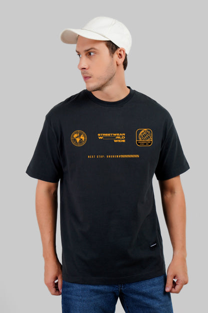 Next Stop Unknown Black Oversized Fit T-Shirt Men