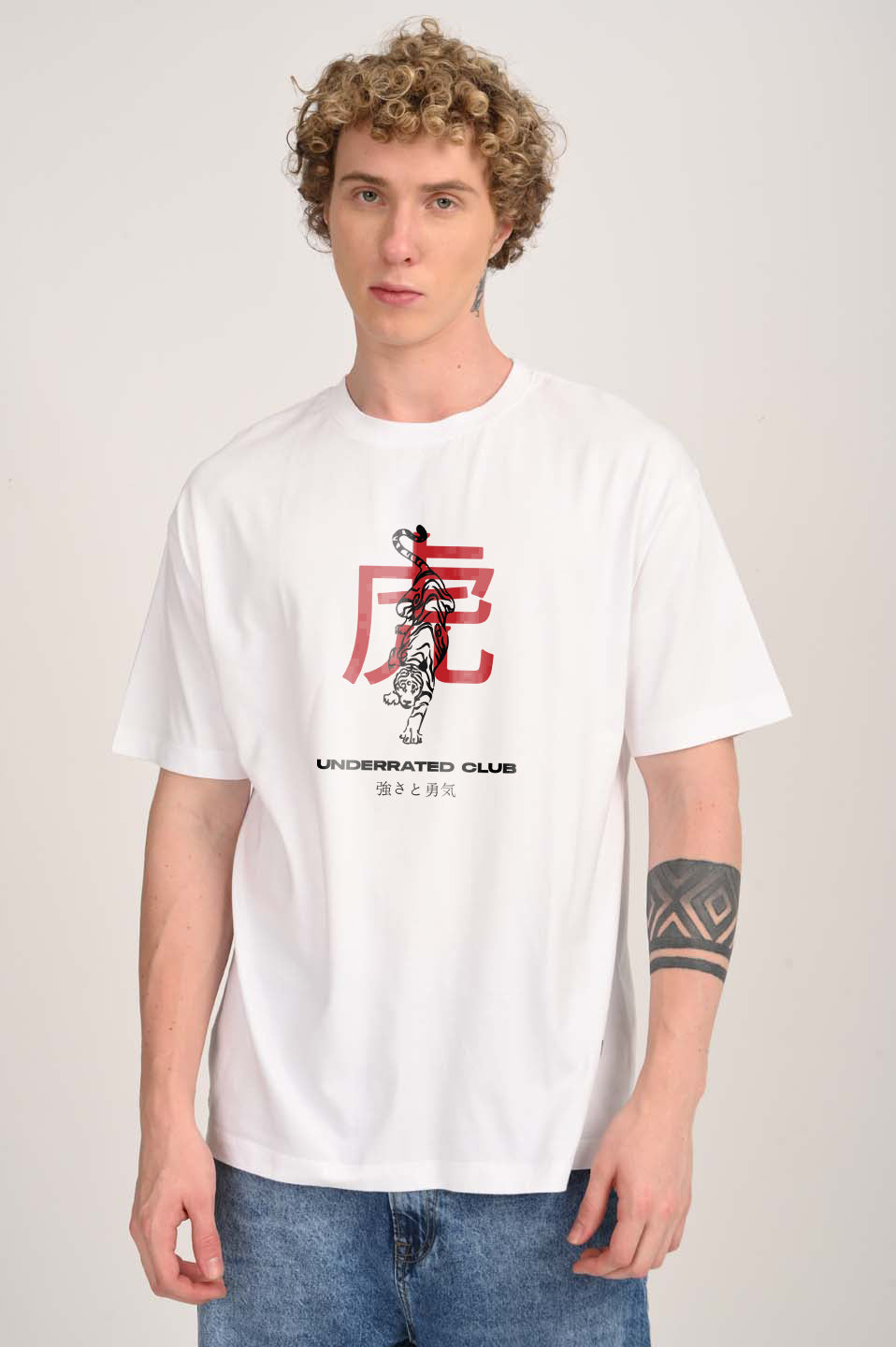 Japanese Tiger White Oversized Fit T-Shirt Men