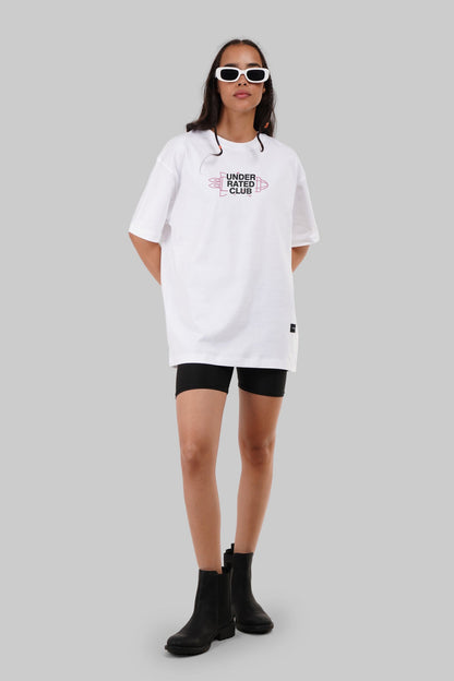 To The Moon Rocket White Oversized Fit T-Shirt Women